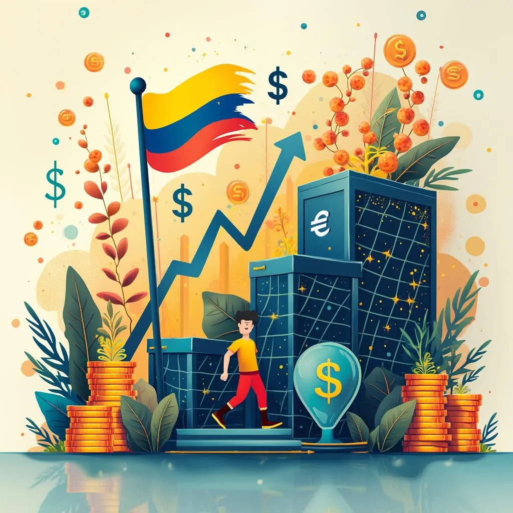 Símbolos financieros y bandera de Colombia